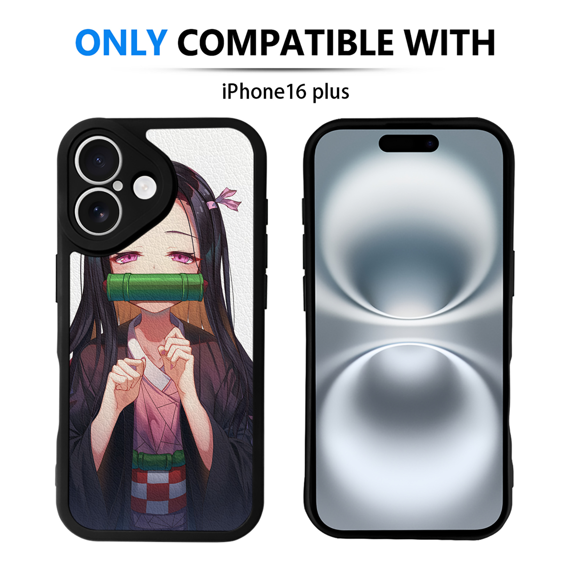 （画像用） 鬼滅の刃（きめつのやいば）竈門 禰󠄀豆子／かまど ねずこ Kamado Nezuko 【iPhone 16シリーズ対応】シリコンスマホケース（レザー調） 材質：シリコン